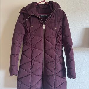 GUESS Women's Deep Burgundy Puffer Coat